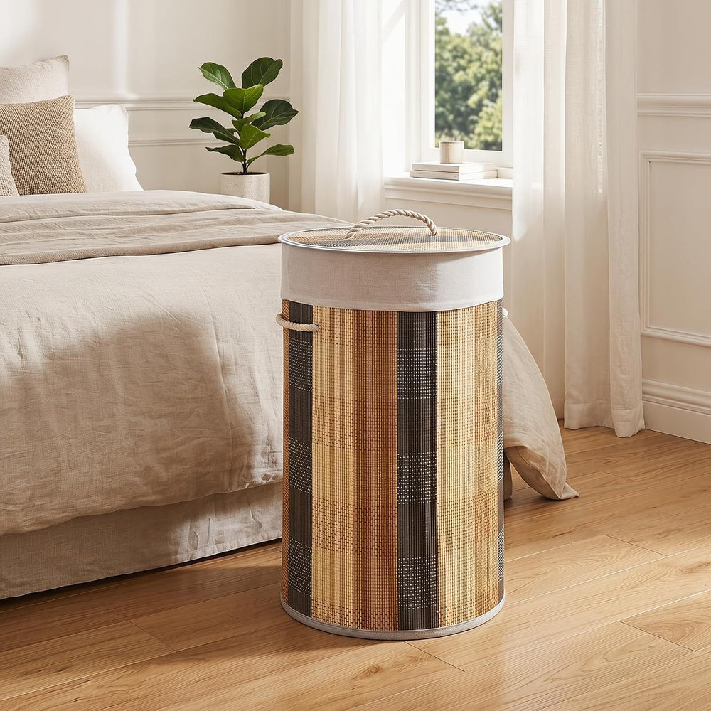 Giantex Round Bamboo Laundry Hamper with Lid, 13.2 Gal Large Capacity Clothes...