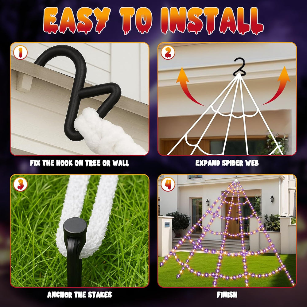 Halloween Decorations Spider Web Lights, 455 LED 16.4Ft Light Up Spider Web
