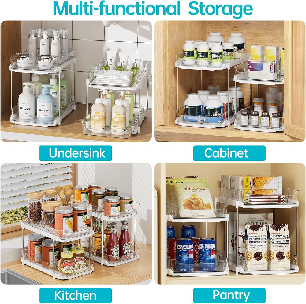 Delamu 4 Pack 2-Tier Bathroom Under Sink Organizers and Storage, Multi-Purpos...
