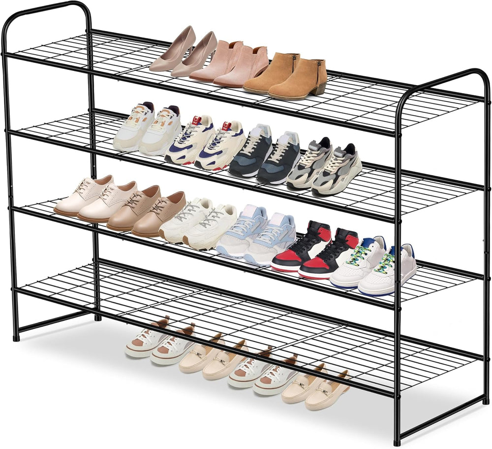 AOODA 4 Tier Long Metal Shoe Rack for Closet Wide Stackable Shoe Storage Orga...