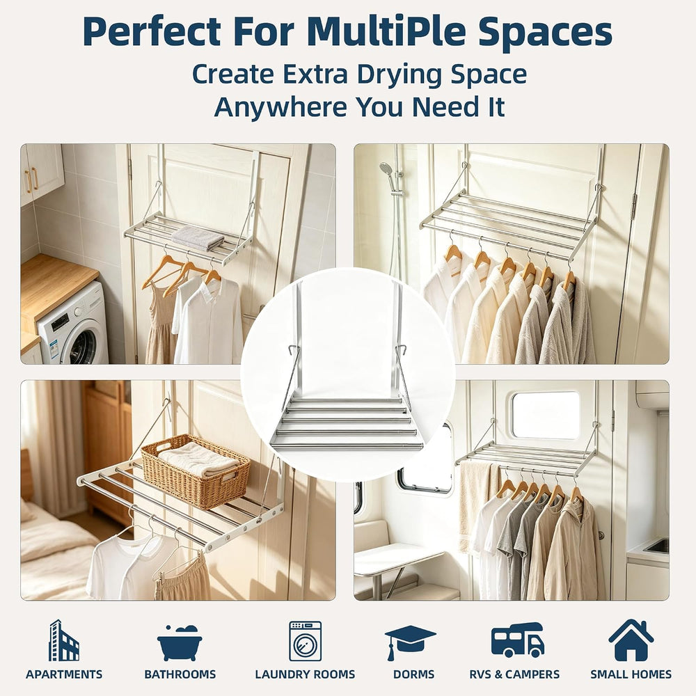 Over Door Clothes Drying Rack 13-23“ Adjustable Foldable Space Saving Black