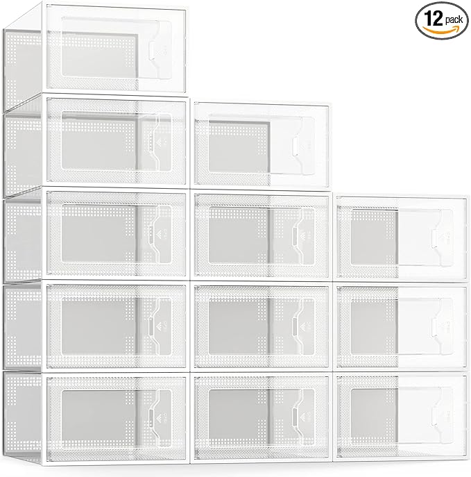 SEE SPRING 12 Pack Shoe Storage Box, Space Saving Foldable Shoe Rack Sneaker
