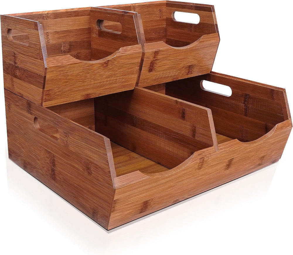 2-tier Stackable Bamboo Pantry Storage Bins, Potato & Onion Storage Baskets