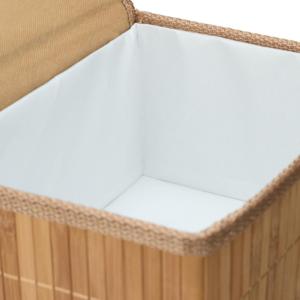 Relaxdays Storage Bin, Set of 2, Bamboo and Polyester, Practical Lid, for Bat...