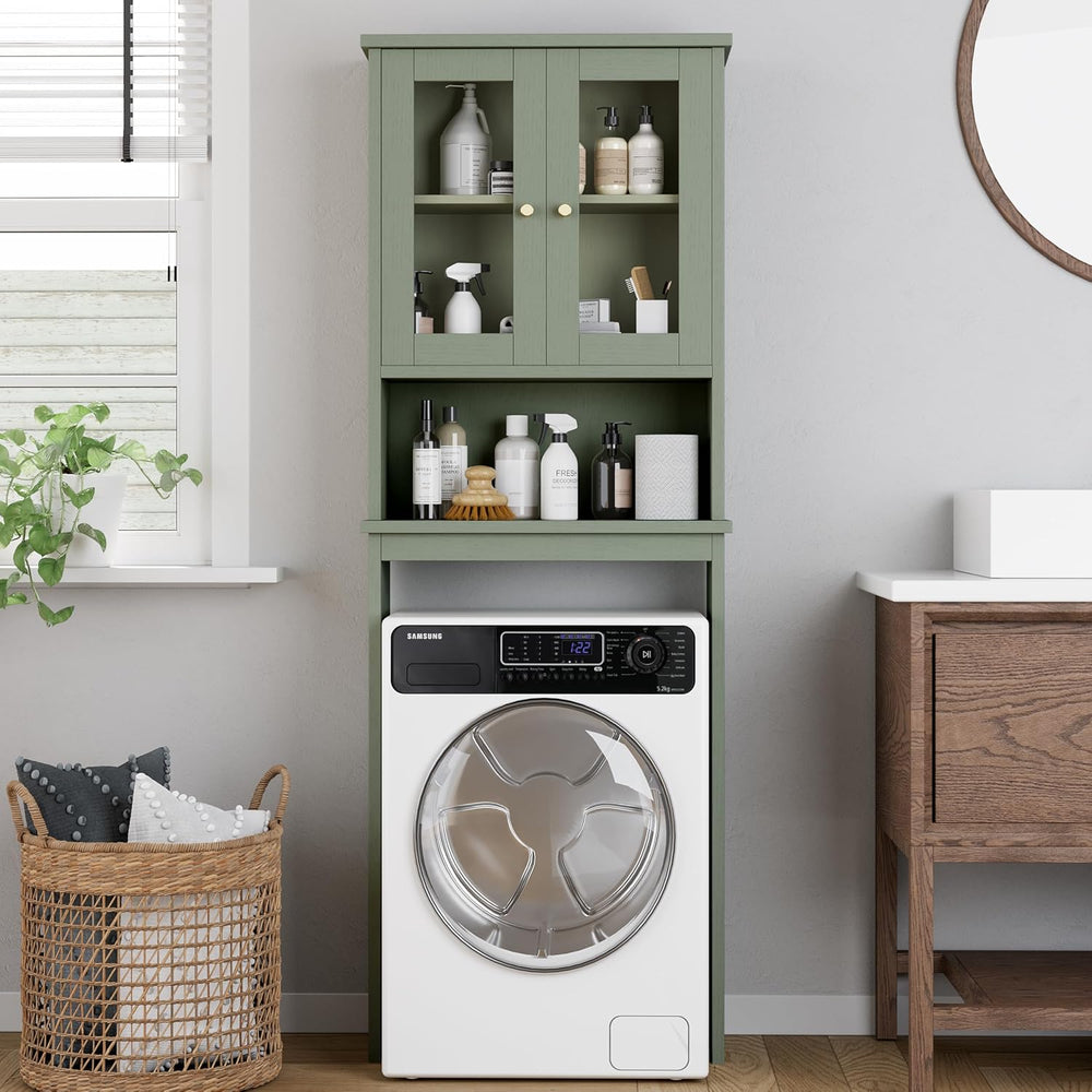 Shintenchi Over the Toilet Storage Cabinet, Bathroom Glass Door Green