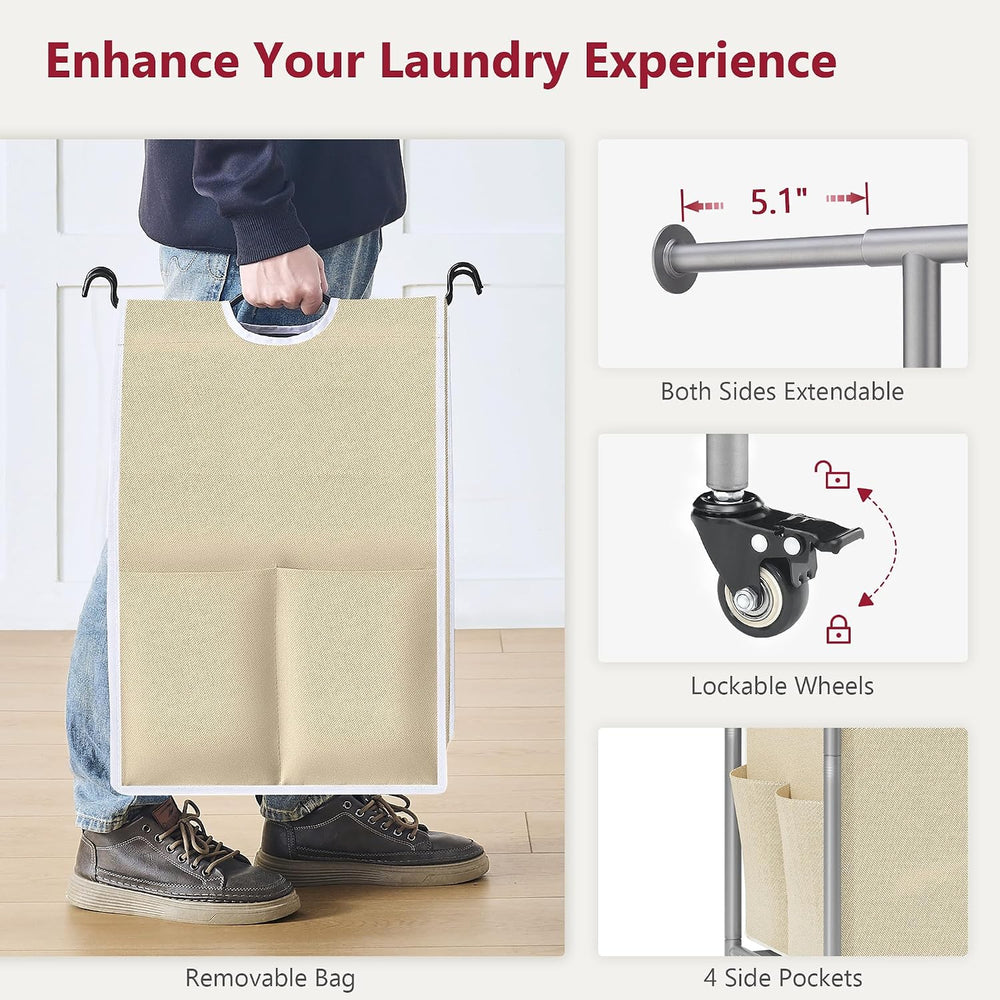 Tajsoon Laundry Hamper with Hanging Rack, Laundry Sorter 4 Sections, Beige