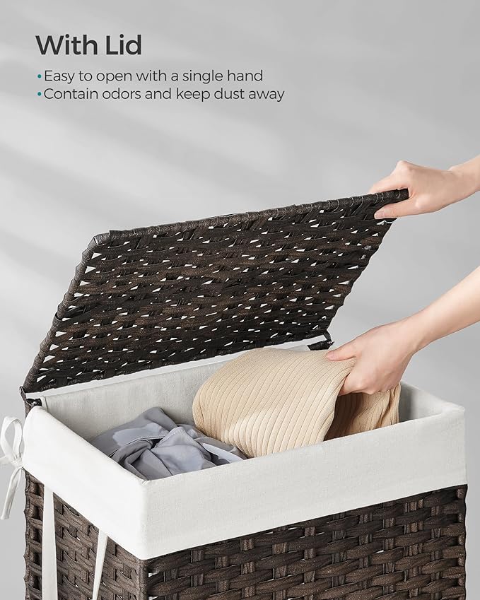 SONGMICS Laundry Hamper with Lid, 23.8 Gallon Synthetic Rattan Clothes Laundry