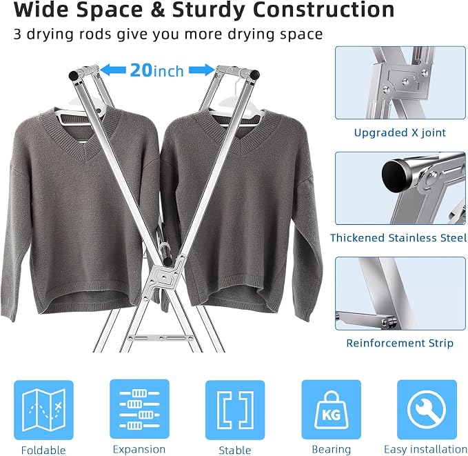 funest Drying Rack Clothing, 79 Inches Adjustble & Foldable Laundry Dryin...