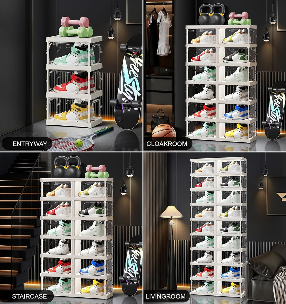 CIMLORD 9-Tier Foldable Shoe Rack Organizer, Magnetic Doors,18 Pairs,White