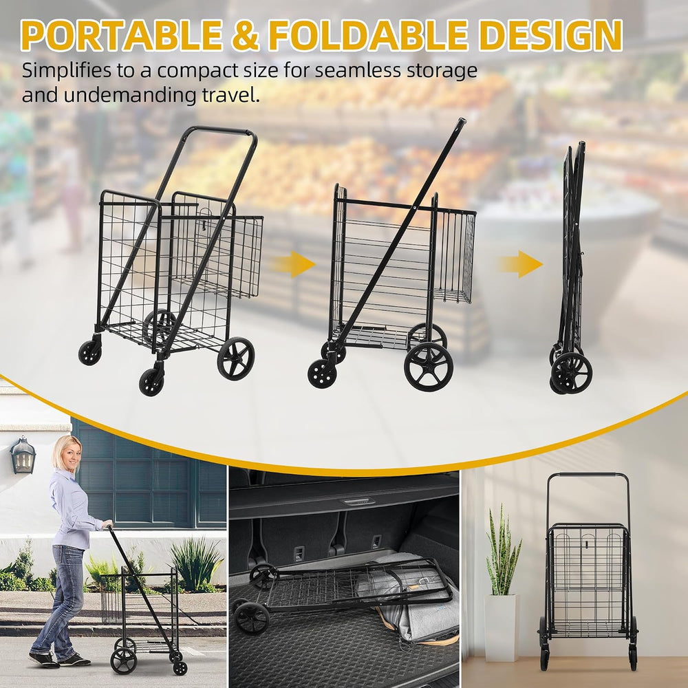 DWVO Jumbo Folding Shopping Cart with Wheels, Rolling Foldable Grocery Cart
