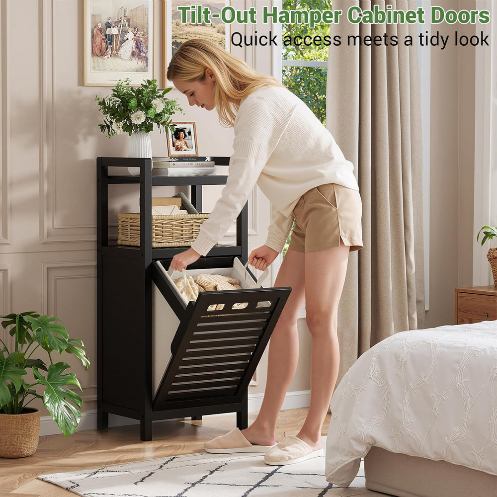 Homykic Tilt Out Laundry Hamper Cabinet with 10 Gal Removable Bag, Black