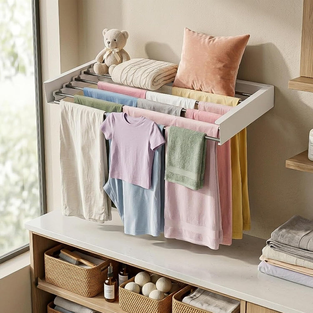 Wall Mounted Clothes Drying Rack Collapsible, Pure Stainless Steel Folding La...