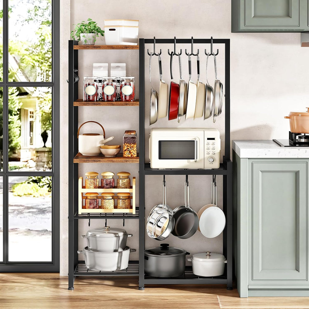 5-Tier Pot Rack, Cookware Stand with Hooks, Pans Pots Organizer for Kitchen, ...