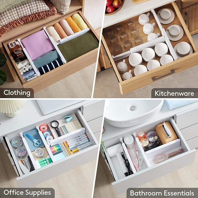 Lifewit 10 Pack Drawer Dividers 4" High, 11-17" Adjustable Dresser ...