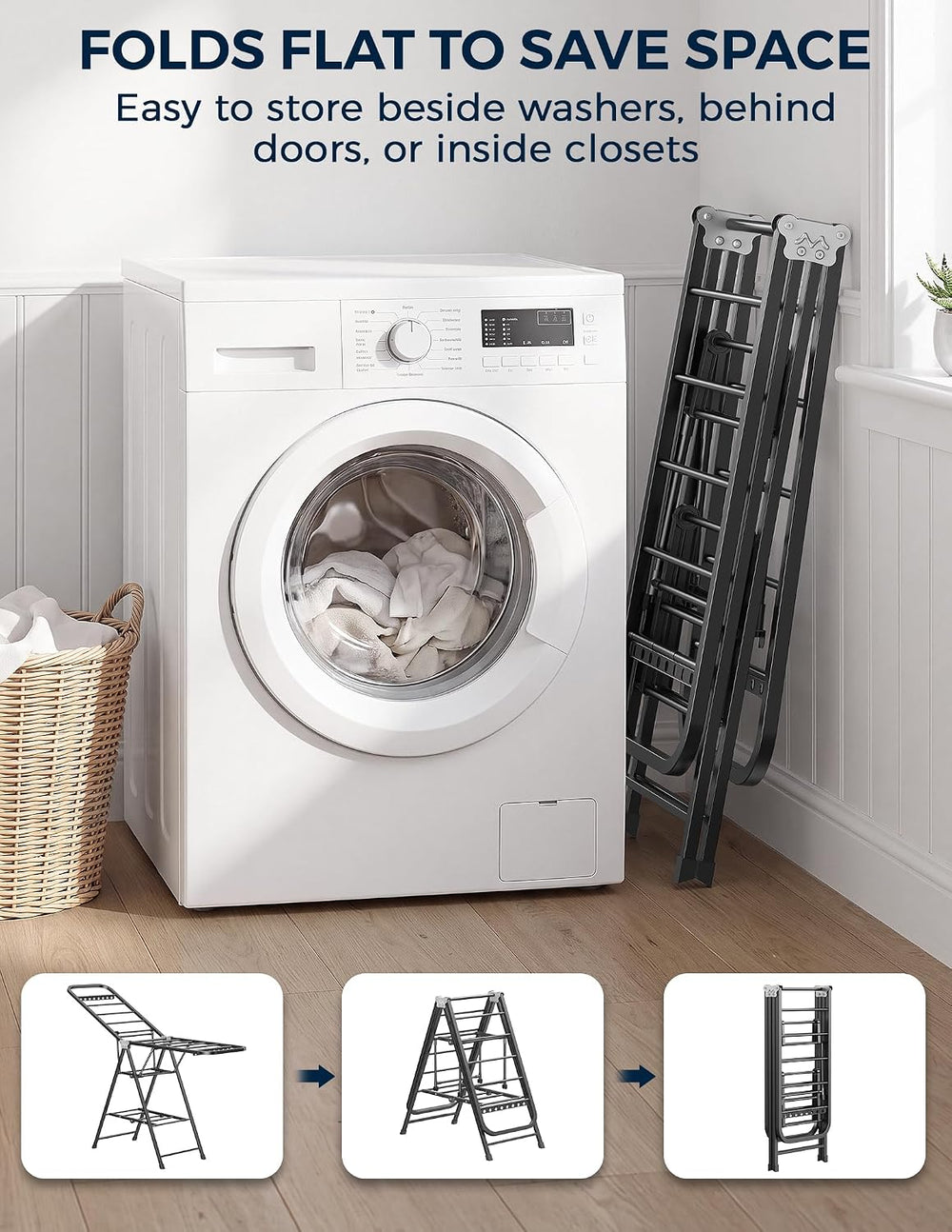 Clothes Drying Rack, Foldable Laundry Drying Rack with Reinforced Steel Tubes...