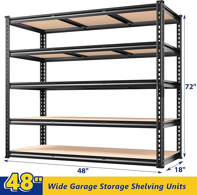 REIBII 48" W Garage Shelving Heavy Duty, 3000LBS Storage Shelves, 5-Tier