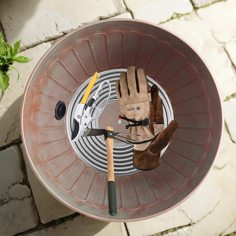 BSTGIFTS Garden Water Hose Holder - Decorative Metal Pot, Metal Hose Storage ...