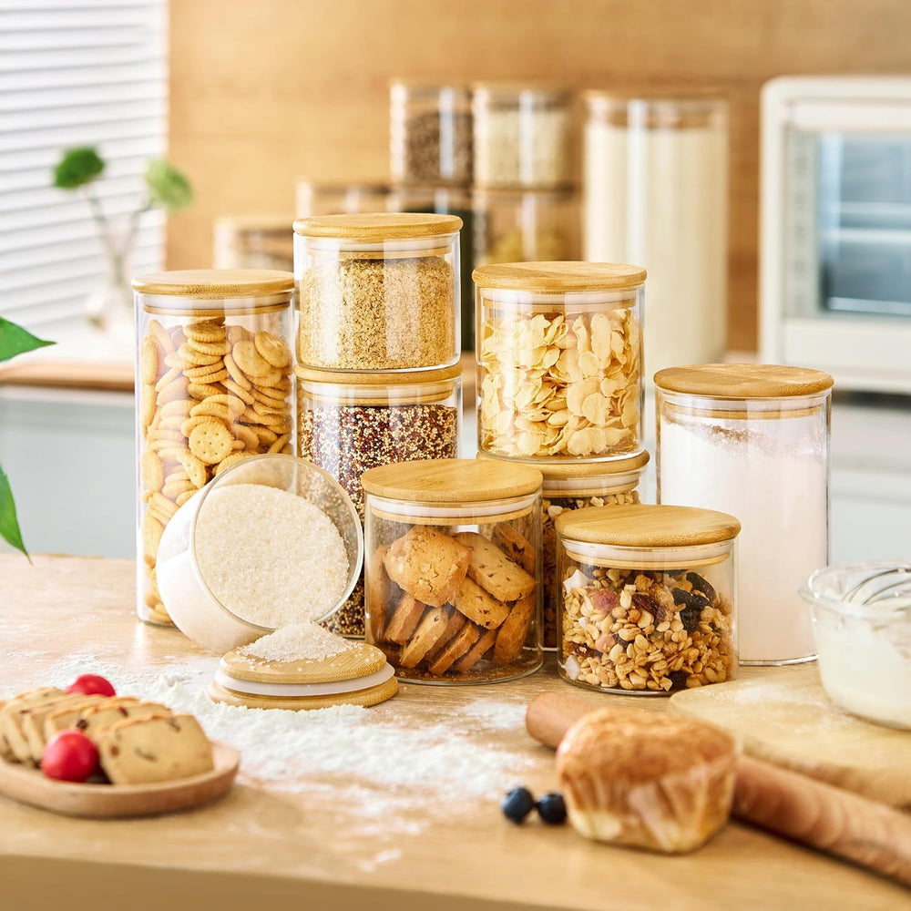 HomArtist Glass Jars with Bamboo Lids 28 floz [Set of 8], Glass Canisters wit...