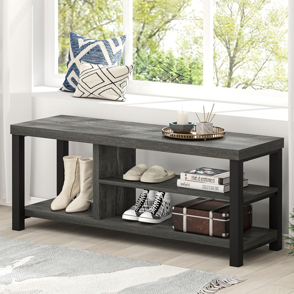 EXCEFUR Industrial Entryway Bench, Rustic Indoor Shoe Boot Storage Bench Seat...