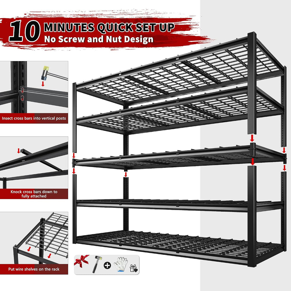 REIBII 60.1"W Heavy Duty Garage Shelving,3050LBS Metal Shelving For Shop