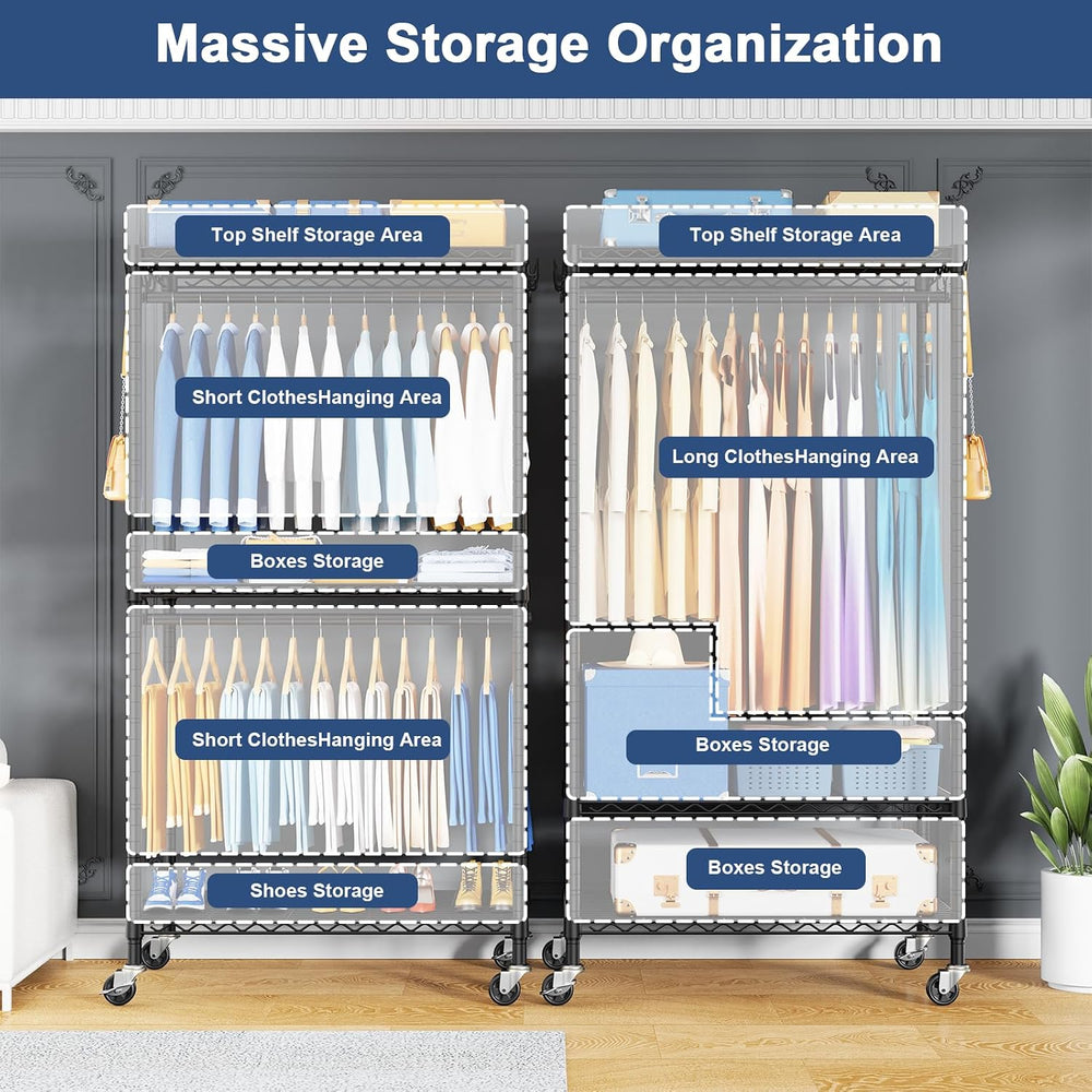 ULIFHOME P8C Heavy Duty Clothes Rack（With Extended Width Design） Rolling Clot...