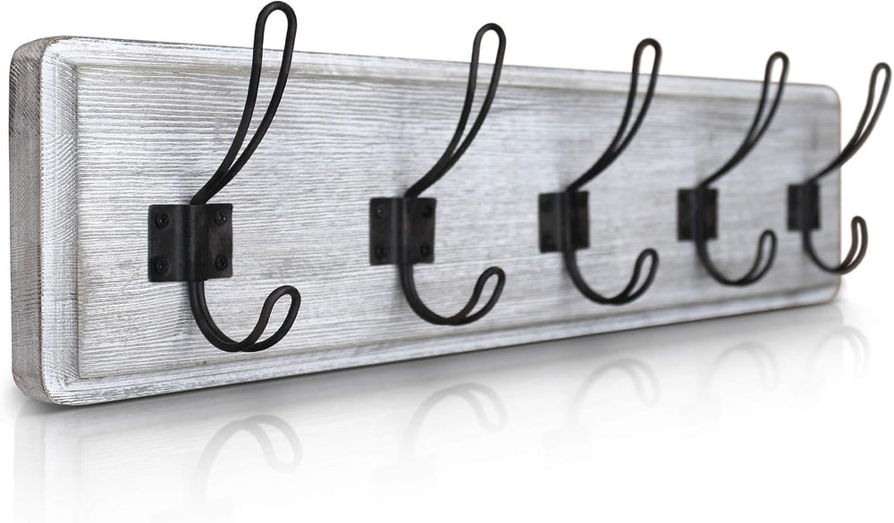 HBCY Creations Rustic Coat Rack - Wall Mounted Whitewash 24" Entryway Co...