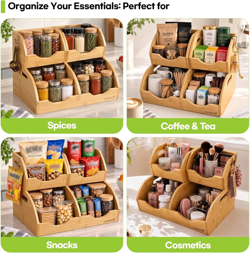 Potato and Onion Storage Bin, Stackable Bamboo Pantry Storage Organizer