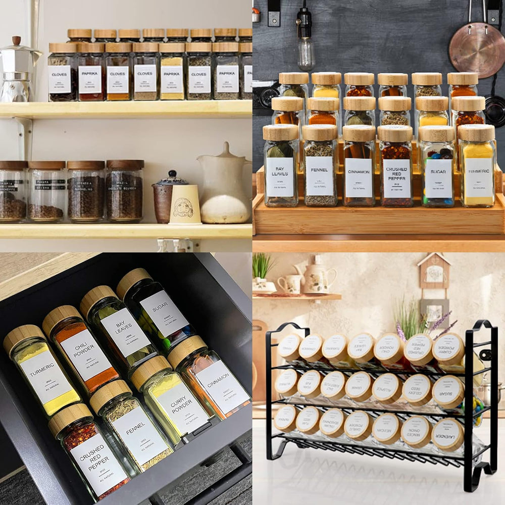 AISIPRIN Glass Spice Jars with 398 Labels, 24 pcs 4oz Spice Containers with B...