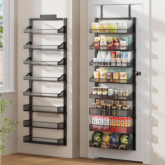 8-Tier Over the Door Pantry Organizer, Large Metal Door Spice Rack