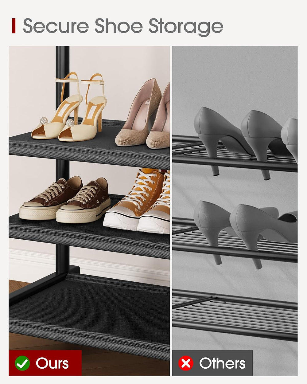 Sakugi Double Rod Clothes Rack with 3-Tier Shelves, 28.7"W x 17"D x...