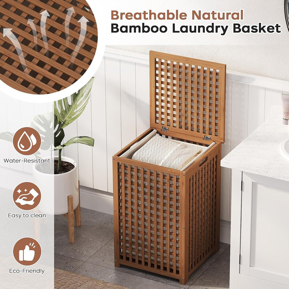 oakvivo Laundry Basket with Lid, 17.7" x 17.7" x 25.6" Bamboo ...