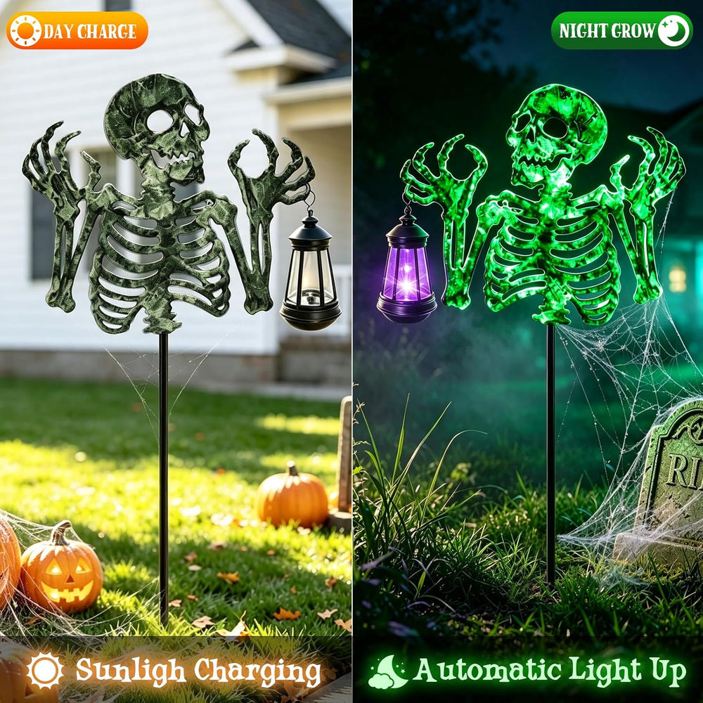 YJFWAL Halloween Skull Decor with Solar Light, 2 Pack Skull Solar Garden Ligh...