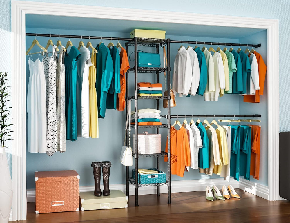 M1 Closet Storage Organizer System, 6 Tiers Heavy Duty Metal Clothing Garment...