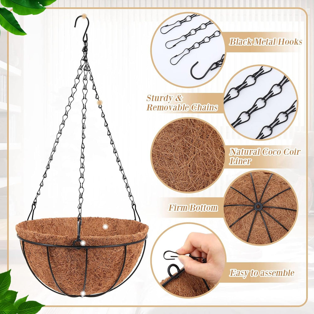 1 Pack Metal Hanging Planter Basket, Coconut Coir Liner, 14 Inch