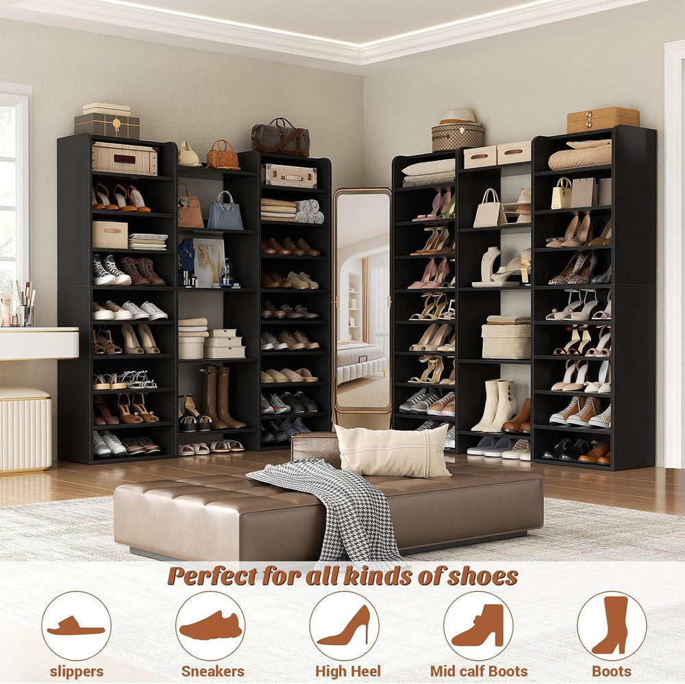 Unikito 14-Tier Wood Shoe Storage Cabinet with 22 Open Cubbies, Black