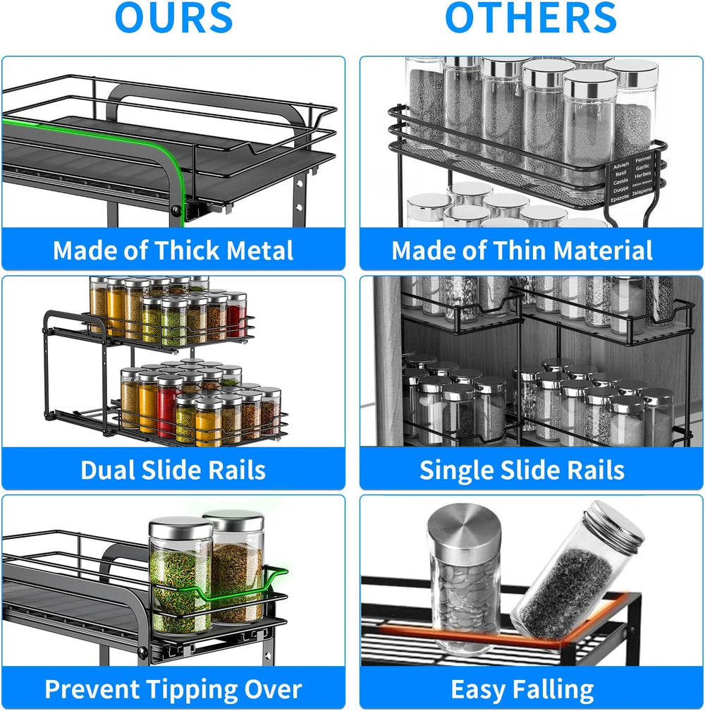 RCHYFEED 2 Tier Pull Out Spice Rack for Inside Cabinets,5.5" Wx10.5 Dx9.5 H