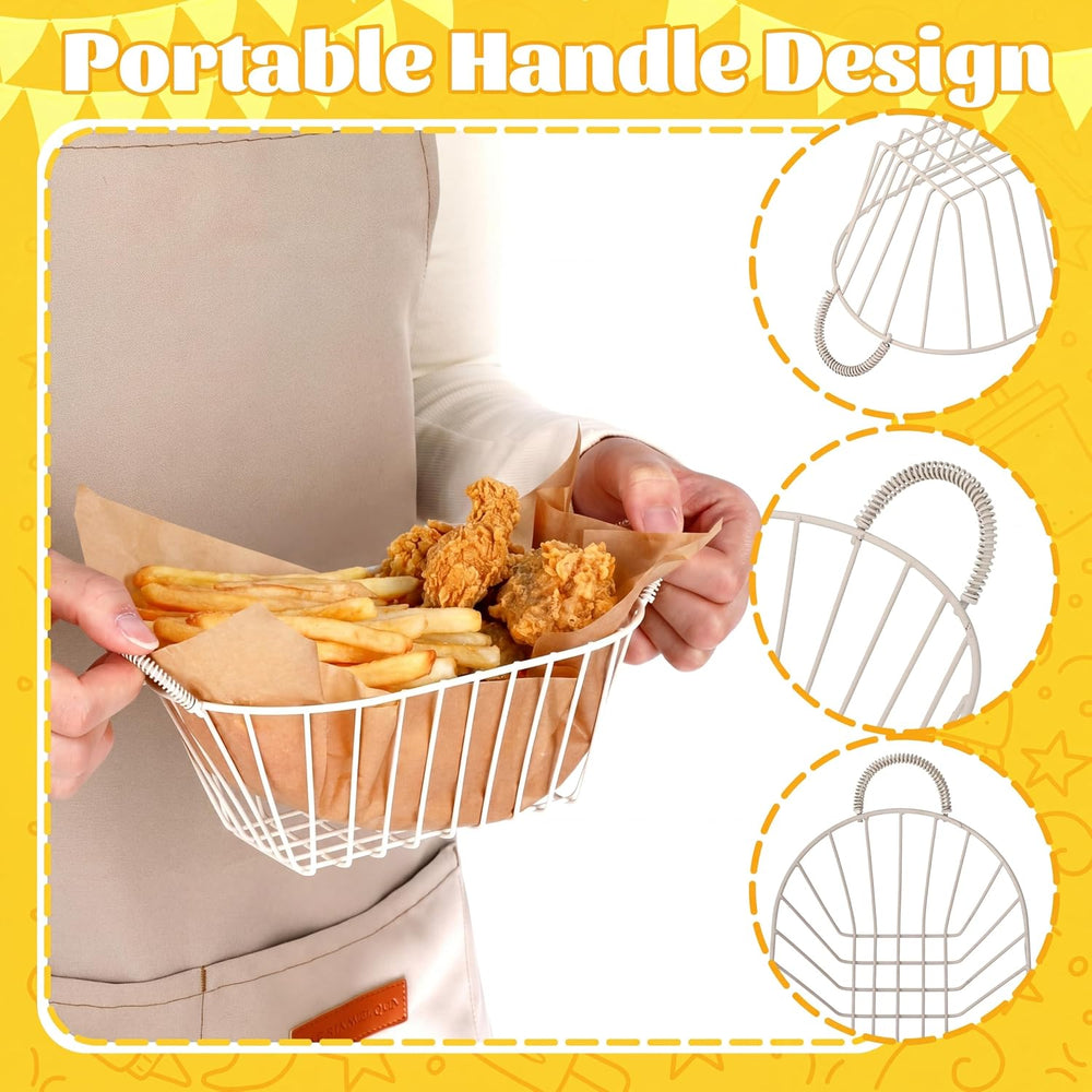 24 Pack White Metal Wire Fast Food Baskets with 100 Food Blotting Sheets