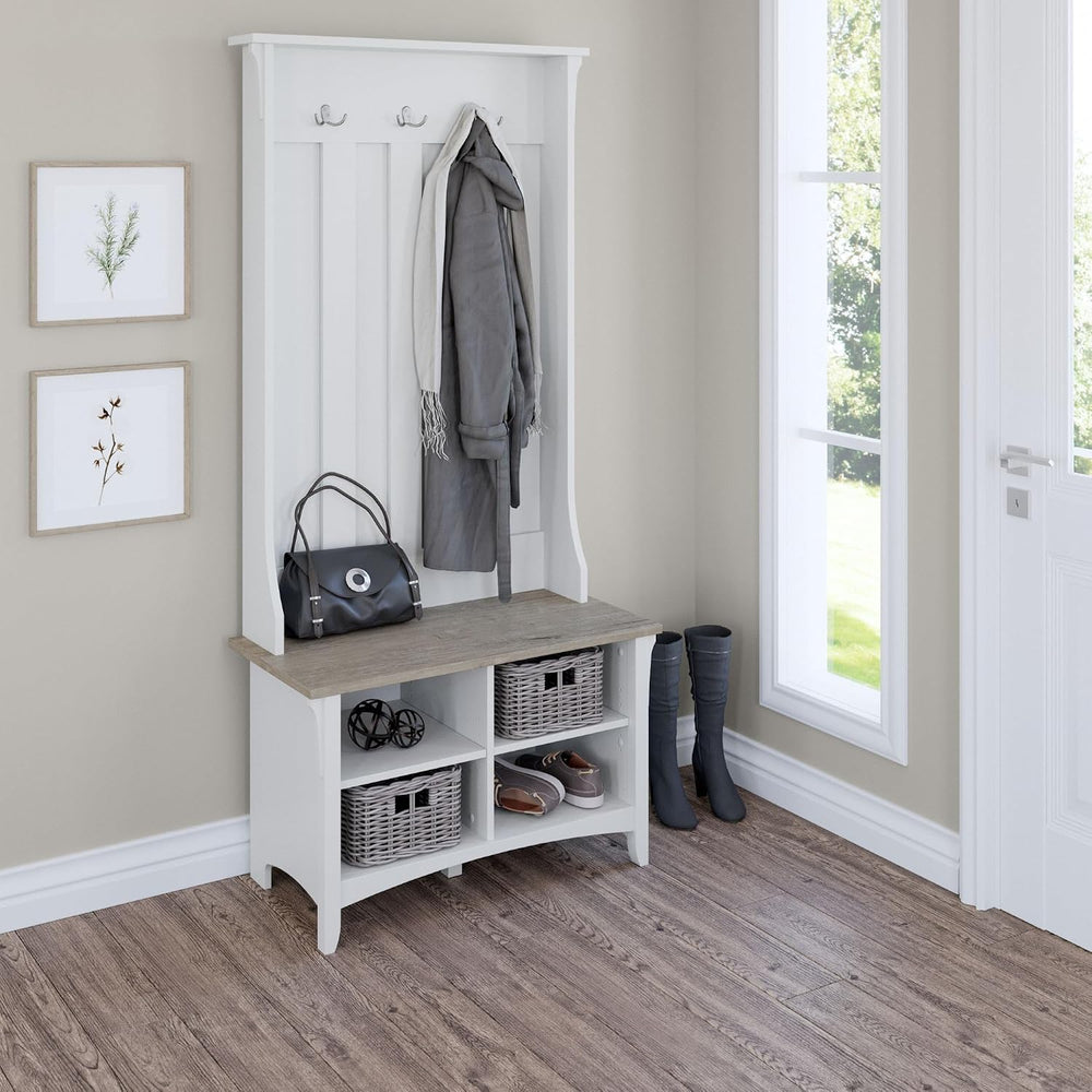 Bush Home Salinas Hall Tree with Shoe Storage Bench in Shiplap Gray and Pure ...