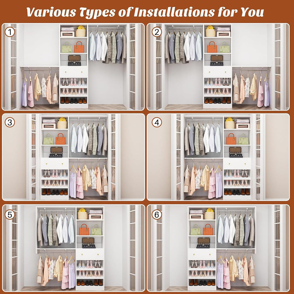 Closet System with Drawer - Reversible 5FT Wood Closet Organizer System with ...