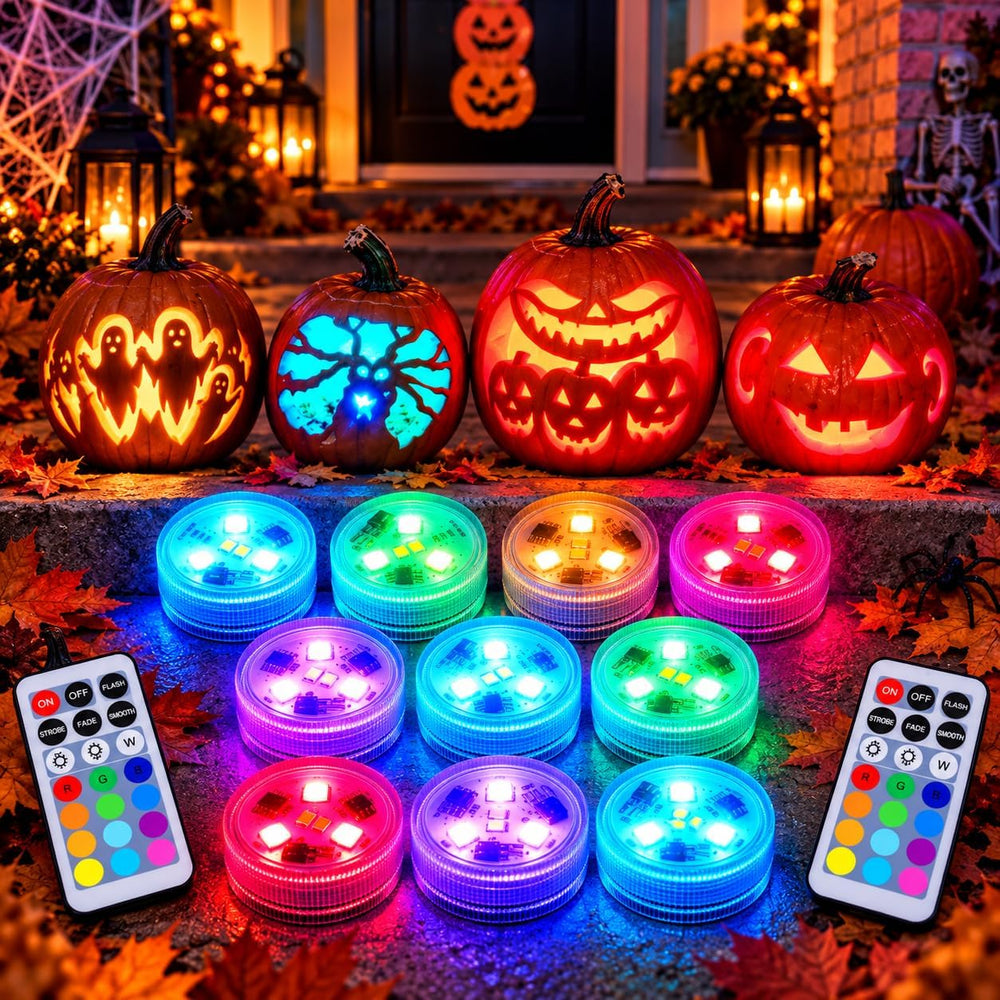 10 Pack Pumpkin Lights with Remote for Halloween Decor, Led Tea Lights