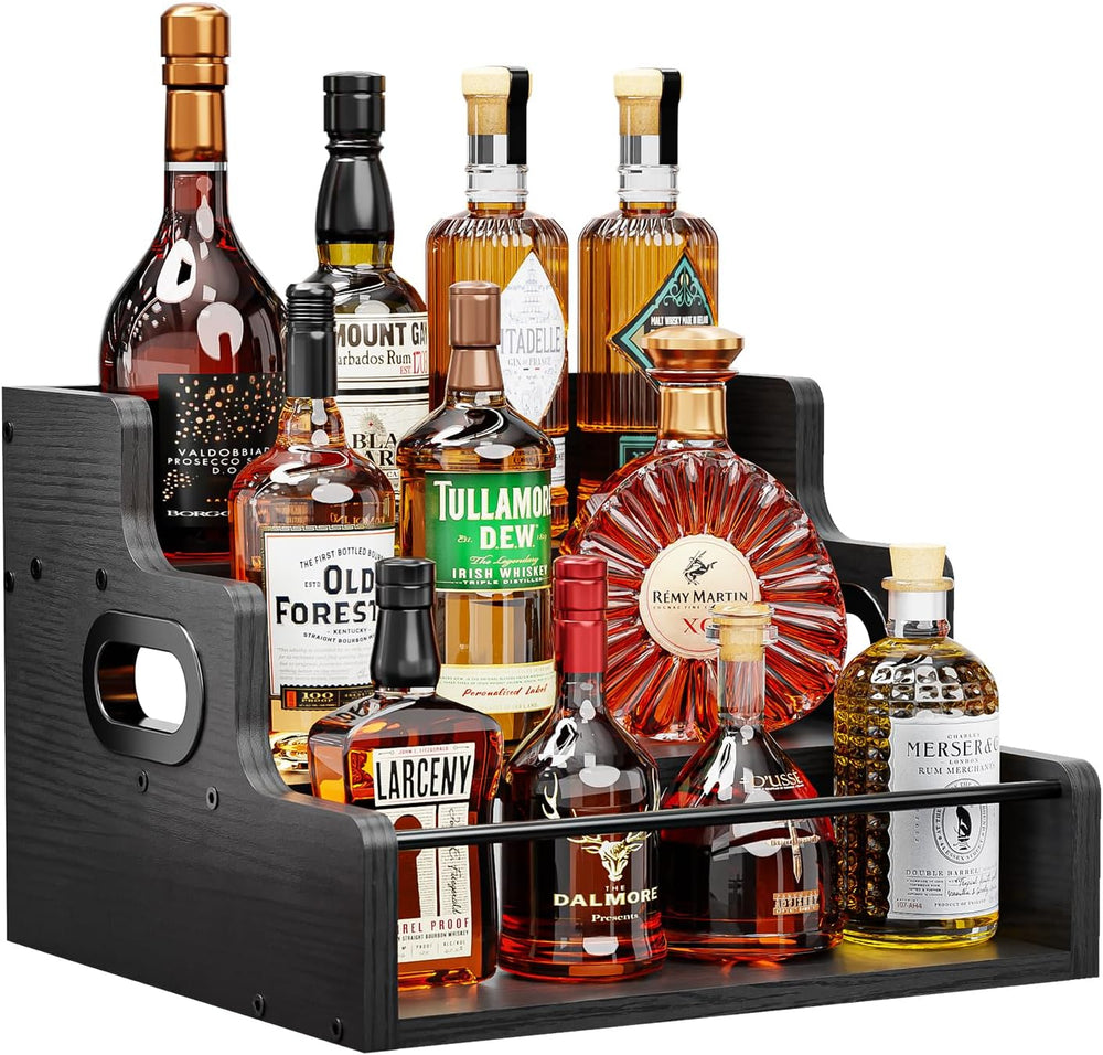 KLM Liquor Bottle Display Shelf, Coffee Syrup Rack Organizer,Black