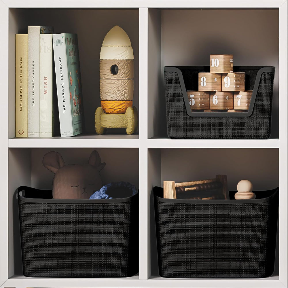 Curver Set of 2 XL 30.5L Jute Decorative Plastic Organization and Storage Bas...