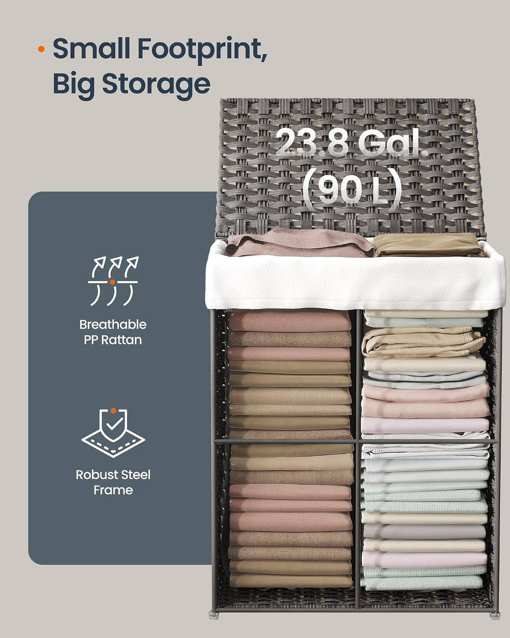 SONGMICS HOME Laundry Hamper with Lid, Clothes Basket with Removable Liner an...