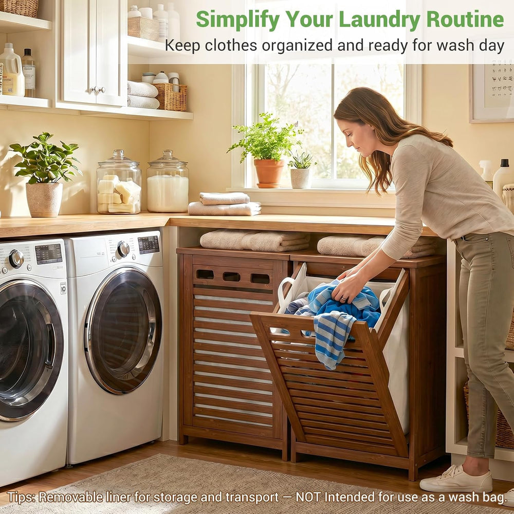 Homykic Bamboo Tilt Out Laundry Hamper Cabinet with 15.5 Gal Removable Bag