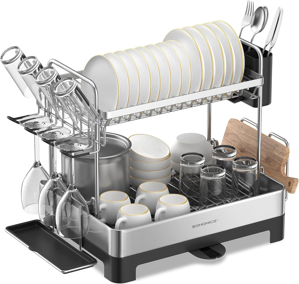 SONGMICS 2 Tier Dish Drying Rack for Kitchen Counter