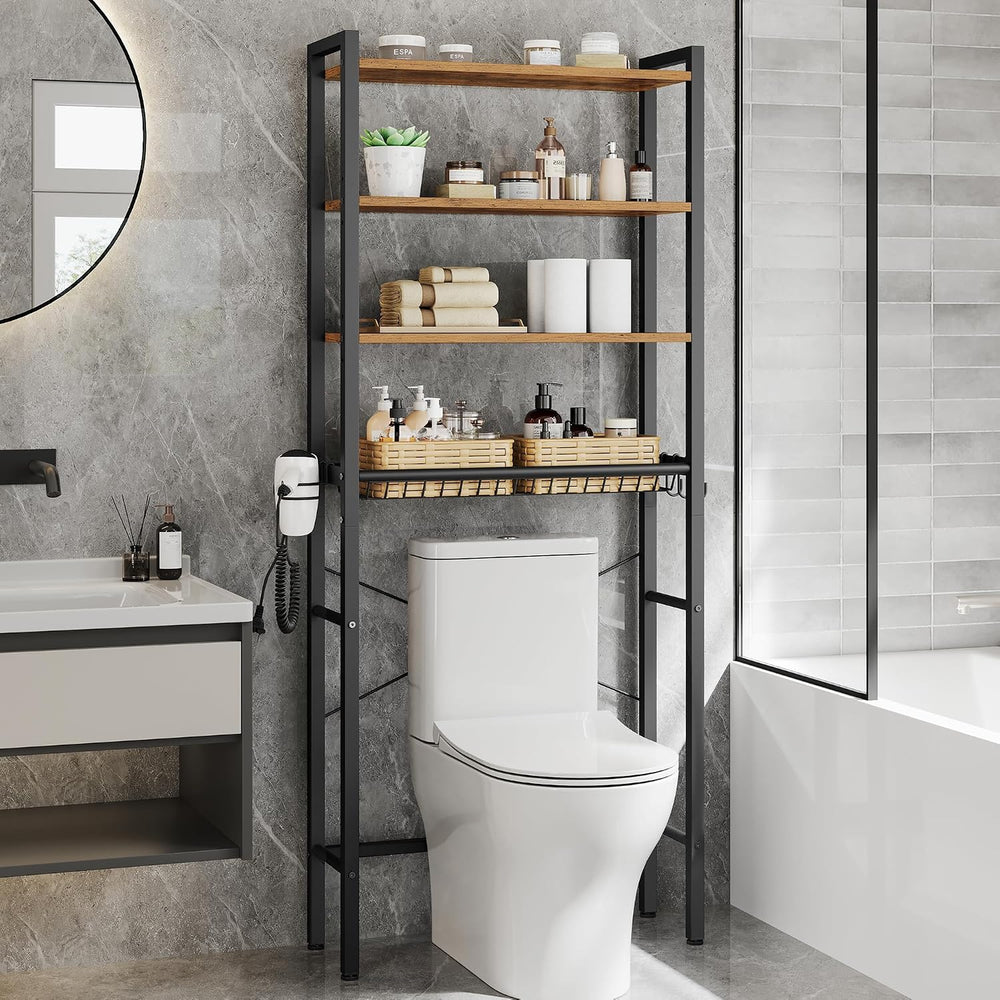 VASAGLE 4-Tier Over the Toilet Storage, Adjustable Shelves, Basket, 68.1'...