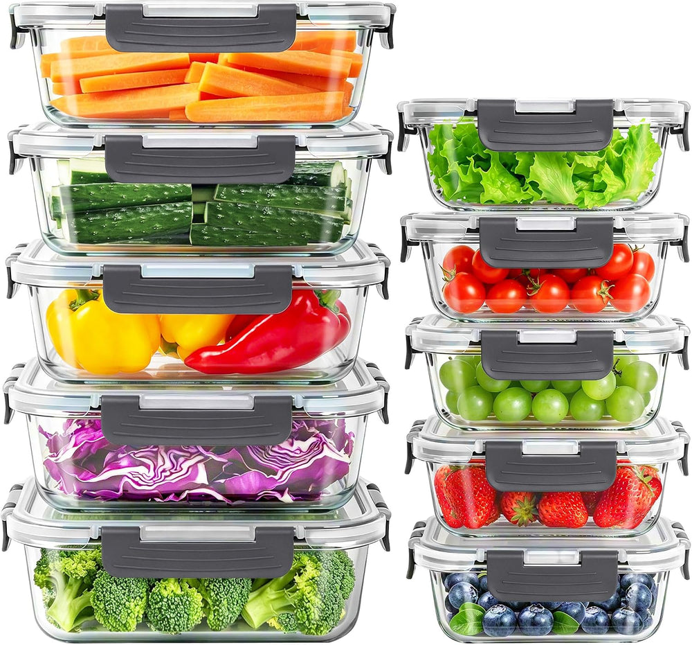 Glass Meal Prep Containers, 10 Pack Glass Food Storage Containers with Lids
