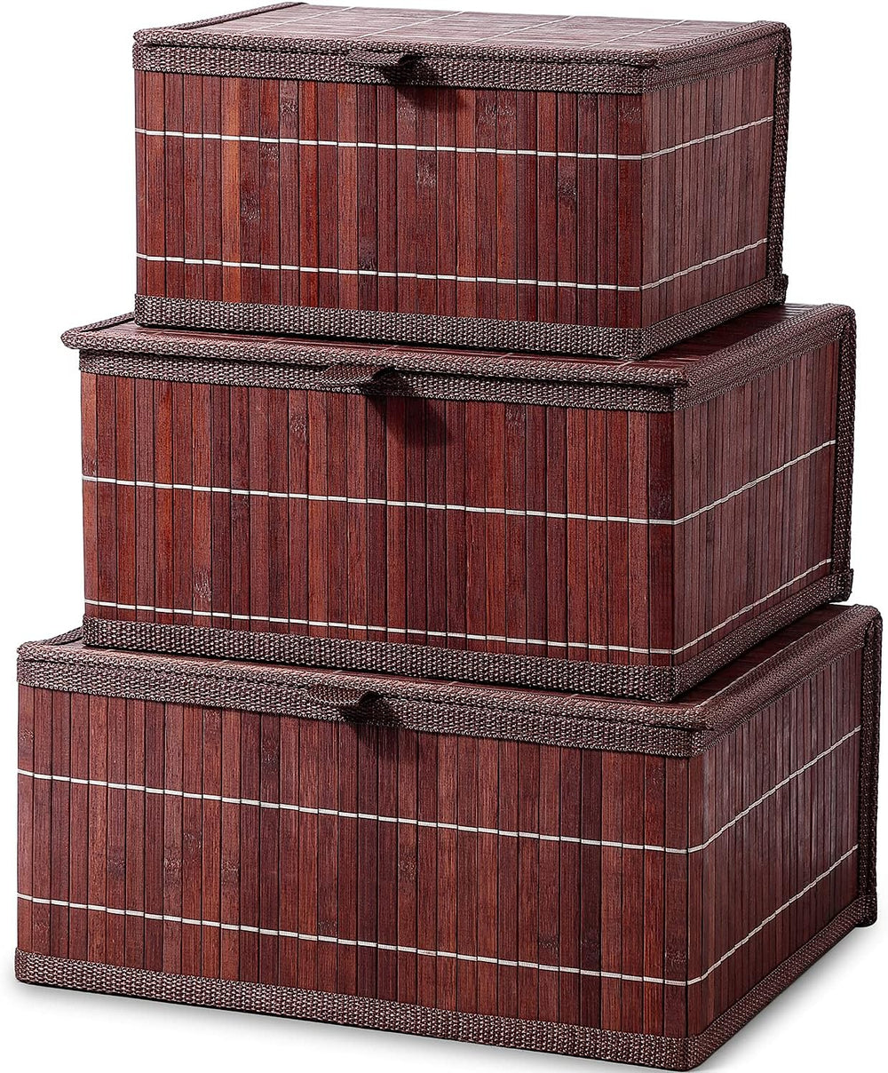Bamboo Decorative Storage Boxes - Set of 3 Woven Lined Storage Basket with Li...