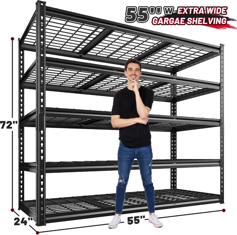 REIBII 5 Tier Garage shelving Heavy Duty for Basement Warehouse Pantry