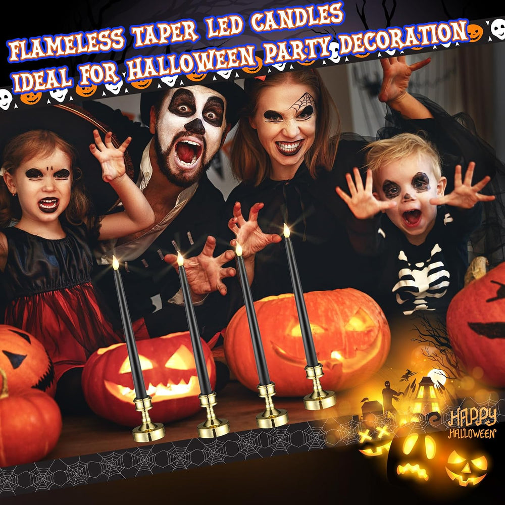 Retisee 60 Pcs Halloween Black Flameless Taper Candles 11'', Black